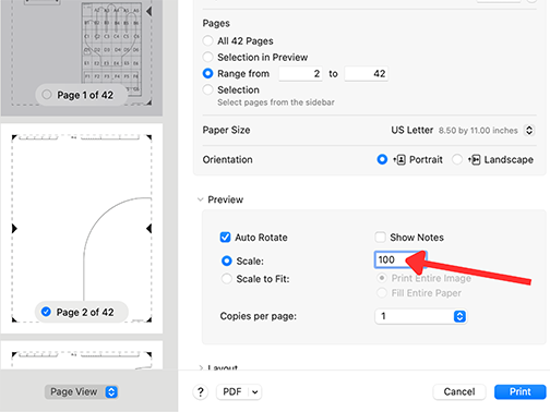 how to print a digital sewing pattern. print at 100% scale